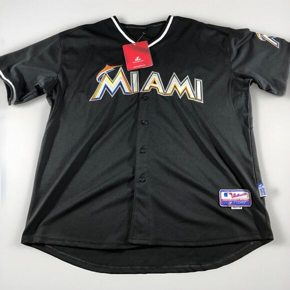 NWT Majestic Miami Marlins Hanley Ramirez #2 Black Baseball Jersey Size 56 Mens